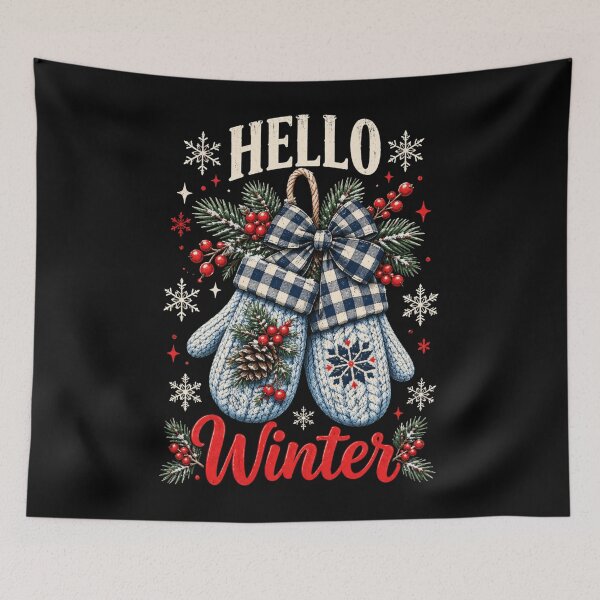 Item preview, Rustic Hello Winter Plaid Bow Mittens designed and sold by browning2989.