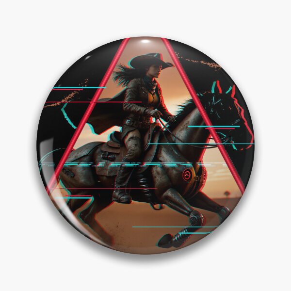 Item preview, Cyberpunk Cowgirl Riding a Glitching Mechanical Horse designed and sold by Stupid Shirts.