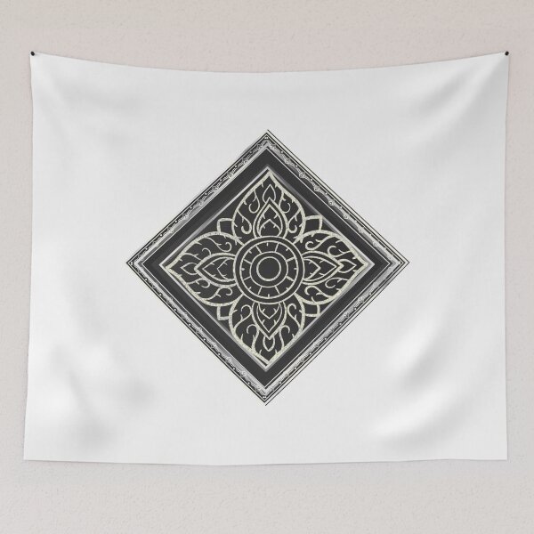 Item preview, Silver Elegance Thai Floral Mandala Monotone Art designed and sold by MinimalAurashop.