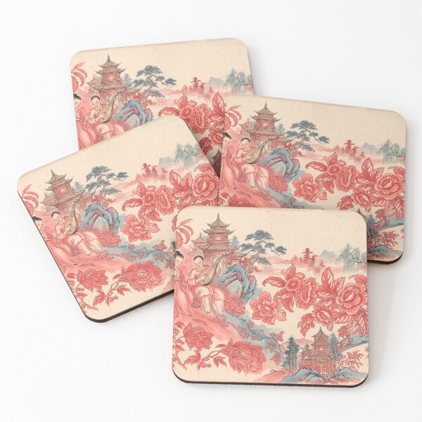 Item preview, Red Chinoiserie Toile Pagoda and Lute Player designed and sold by Fani*.