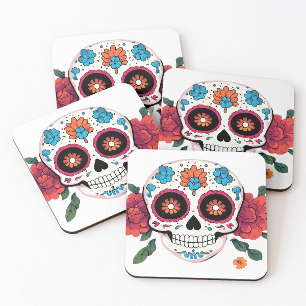 Item preview, Colorful Sugar Skull and Red Roses Day of the Dead Graphic T-Shirt Design designed and sold by Burnt Cloth Tees.