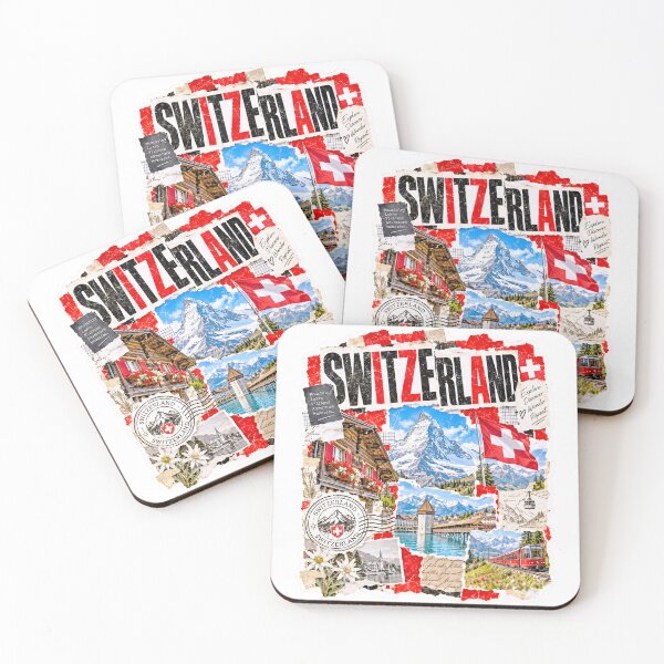 Item preview, Switzerland Vintage Travel Collage and Alps designed and sold by EdwinkOne.