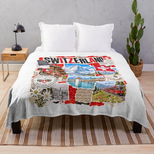 Item preview, Switzerland Vintage Travel Collage and Alps designed and sold by EdwinkOne.