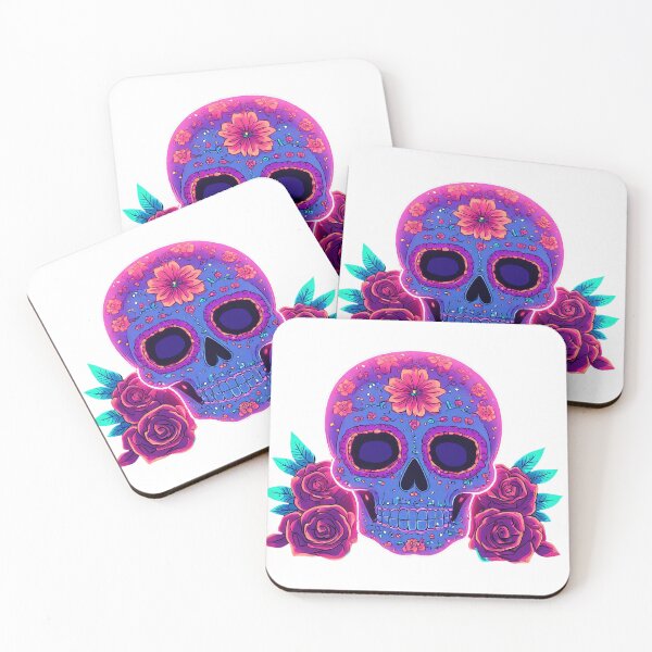 Item preview, Neon Purple Sugar Skull Day of the Dead Graphic T-Shirt Design designed and sold by Burnt Cloth Tees.