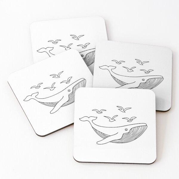 Item preview, A whale gliding near a group of seabirds flying overhead designed and sold by rasagamastore.