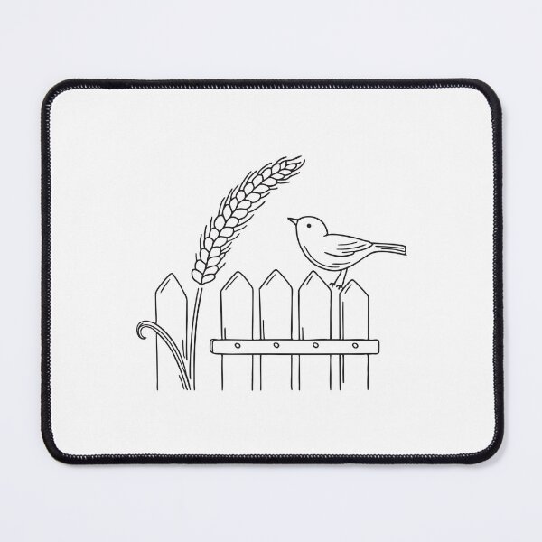 Item preview, A wheat stalk near a bird perched on a fence post designed and sold by rasagamastore.