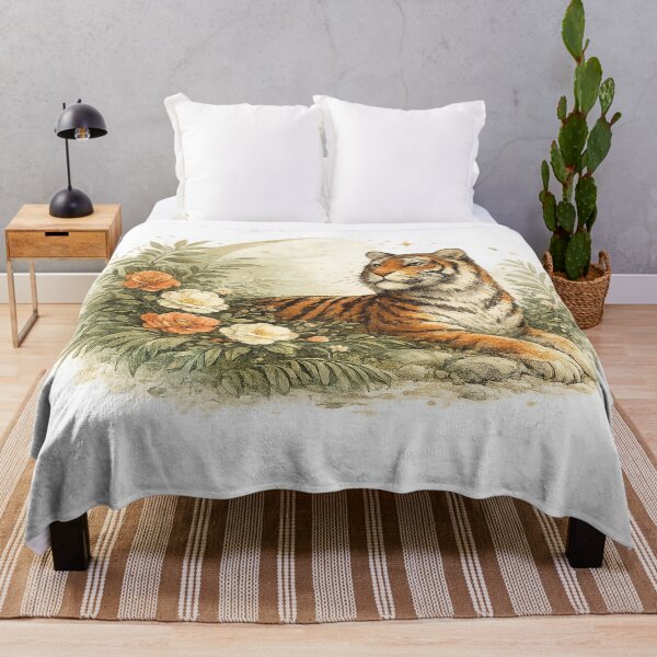 Item preview, Majestic Tiger Floral Garden Vintage Botanical Wildlife Illustration designed and sold by inkoutninja.