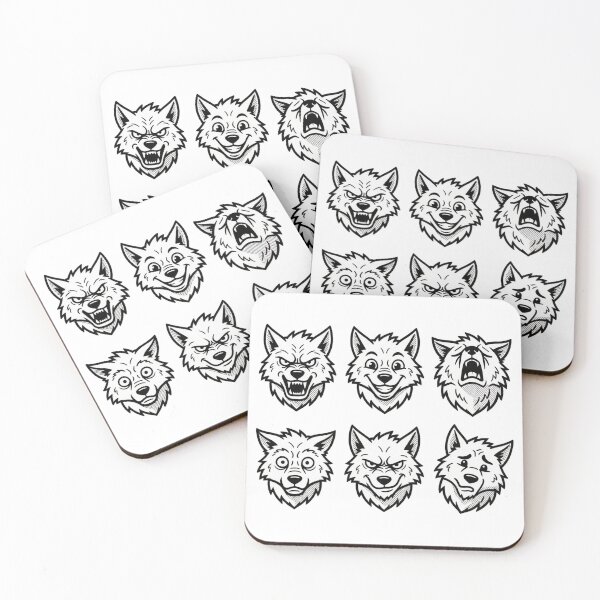 Item preview, Black and White Cartoon Wolf Emoji Face designed and sold by FestivityFinds.