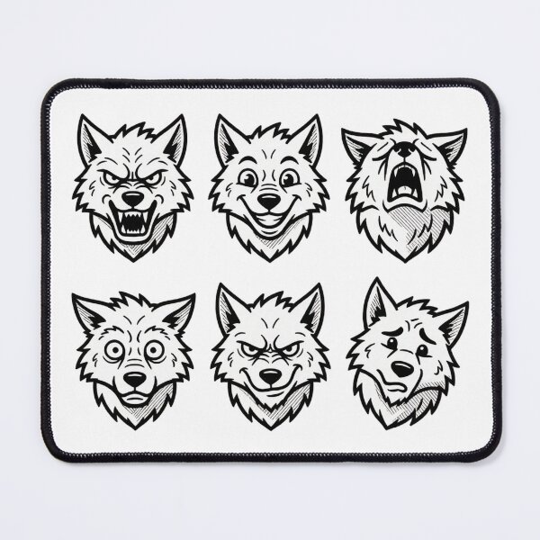 Item preview, Black and White Cartoon Wolf Emoji Face designed and sold by FestivityFinds.