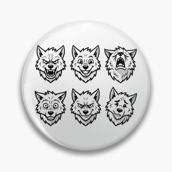 Item preview, Black and White Cartoon Wolf Emoji Face designed and sold by FestivityFinds.