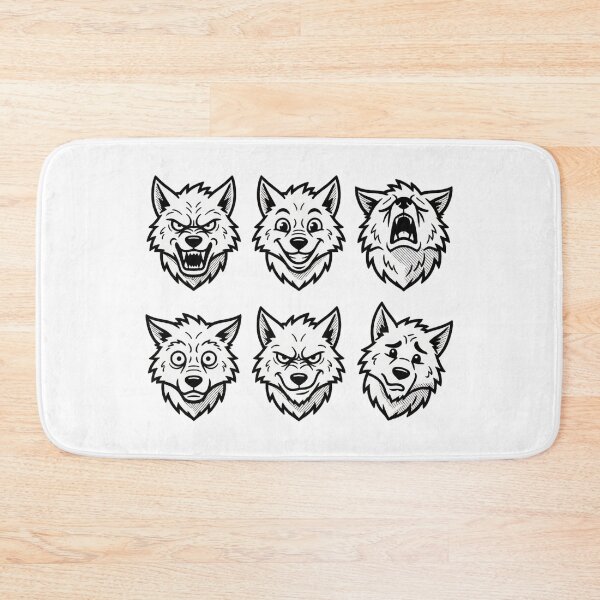 Item preview, Black and White Cartoon Wolf Emoji Face designed and sold by FestivityFinds.