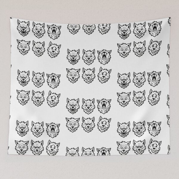 Item preview, Black and White Cartoon Wolf Emoji Face designed and sold by FestivityFinds.
