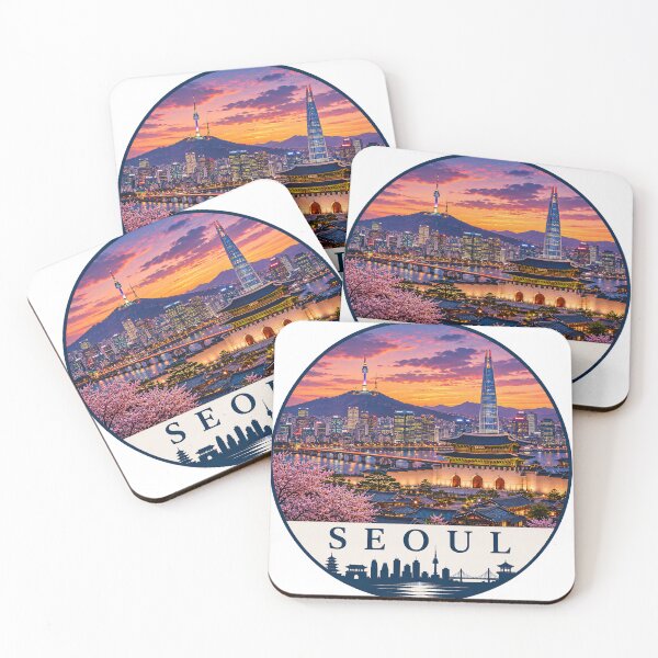 Item preview, Seoul Sunset Skyline Cherry Blossom Travel t-shirt designed and sold by Beyond Destinations.
