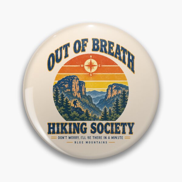 Item preview, Blue Mountains Hiking Society Retro Sunset Compass designed and sold by Yellowriversss.