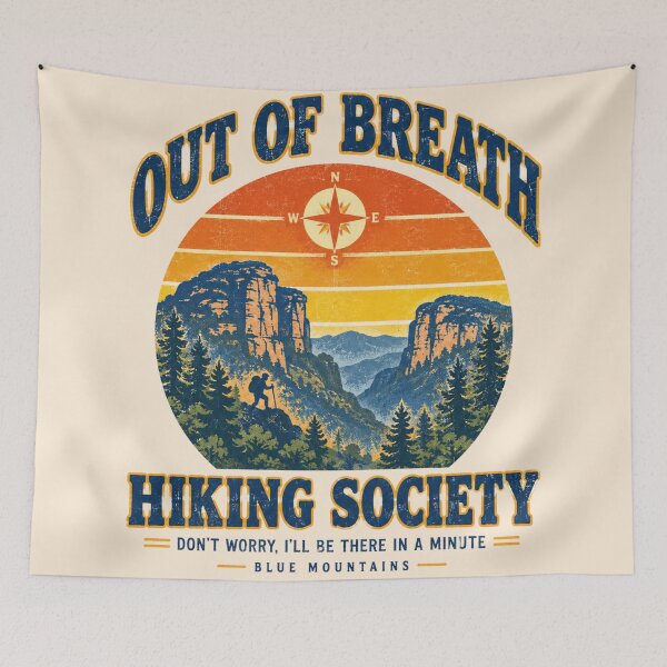 Item preview, Blue Mountains Hiking Society Retro Sunset Compass designed and sold by Yellowriversss.
