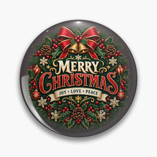 Item preview, Vintage Merry Christmas Holly Wreath designed and sold by PrintBreeze.