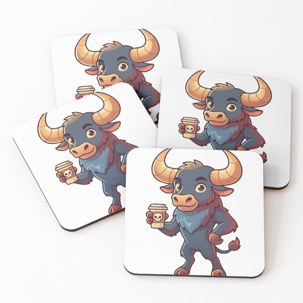 Artikelvorschau, Lustiger Minotaurus trinkt Kaffee, Totenkopfbecher, Stier-Cartoon-Kunst entworfen und verkauft von Rupesh-Art26.