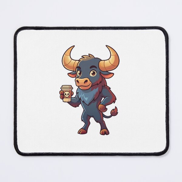 Item preview, Funny Minotaur Drinking Coffee Skull Cup Bull Cartoon Art designed and sold by Rupesh-Art26.