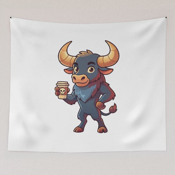 Item preview, Funny Minotaur Drinking Coffee Skull Cup Bull Cartoon Art designed and sold by Rupesh-Art26.