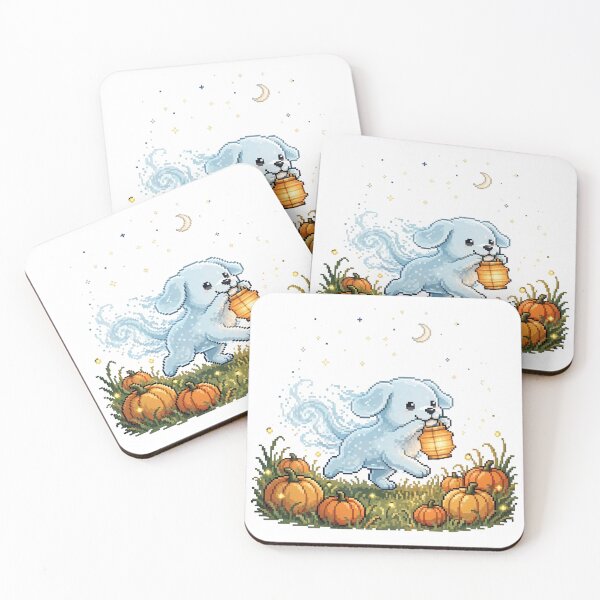 Item preview, Ghost Puppy Pumpkin Patch Pixel Art Halloween designed and sold by Ebodega.