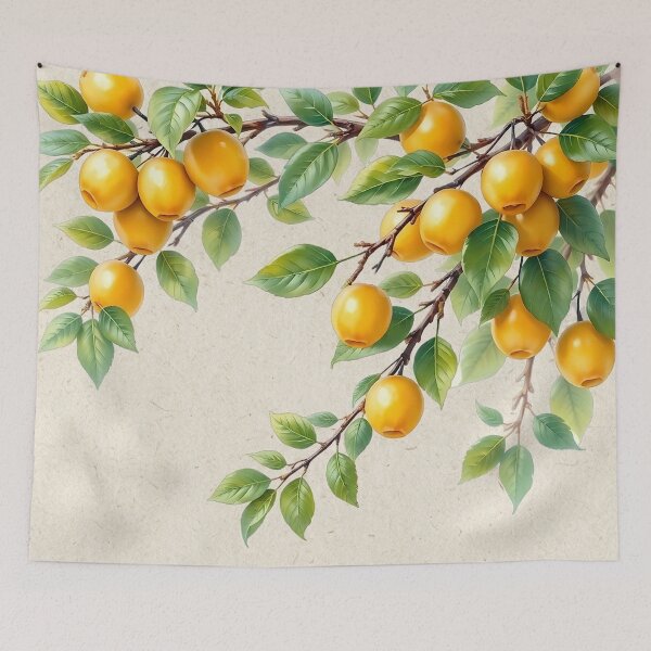 Item preview, Golden Yellow Fruit Branches Asian Botanical Painting - Vintage Nature Art designed and sold by PetalsPaws.