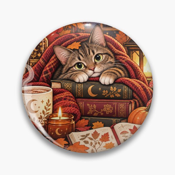 Item preview, Tabby autumn cat under the knitted blanket with magic books designed and sold by Lichtisign.