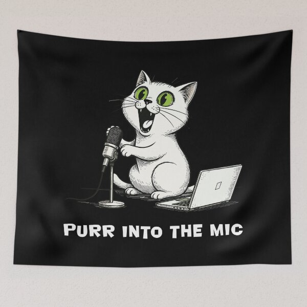 Item preview, Funny Cat Podcaster with Microphone and Laptop designed and sold by Litely.