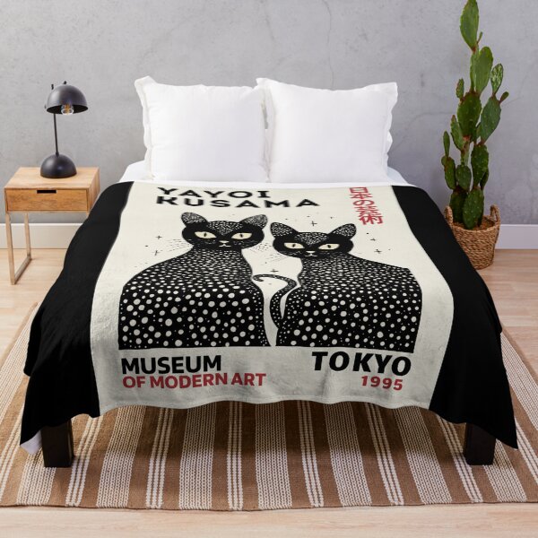 Item preview, Inspired by Yayoi Kusama Twin Black Cats Poster, Tokyo 1995 Museum Art Print, Polka Dot Cat Wall Decor designed and sold by MorningJoco.