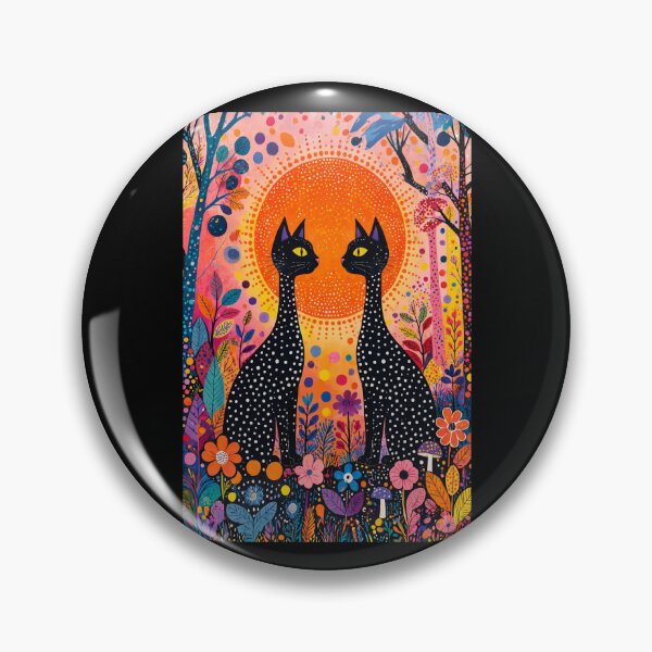 Item preview, Inspired by Yayoi Kusama Twin Cats Poster, Colorful Forest Sun Art Print, Polka Dot Cats Wall Decor designed and sold by HappyGrandmaUB.
