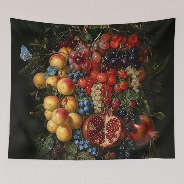 Item preview, Vintage Fruit Garland Oil Painting Still Life - Baroque Art Print designed and sold by PetalsPaws.