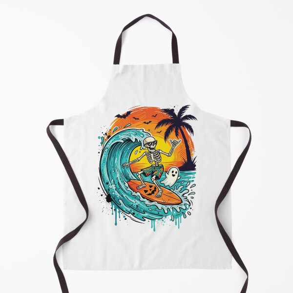 Item preview, Surfing Skeleton Pumpkin Surfboard Tropical Halloween Art designed and sold by Merch by Das Design Studio.