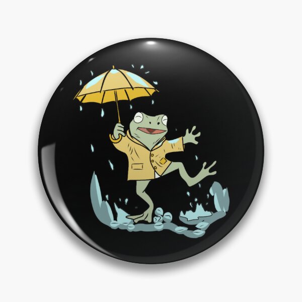 Item preview, Frog Dancing in Rain with Yellow Umbrella Cute Goblincore Illustration  designed and sold by LeshanArt.