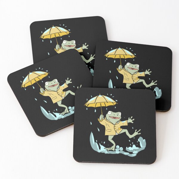 Item preview, Frog Dancing in Rain with Yellow Umbrella Cute Goblincore Illustration  designed and sold by LeshanArt.