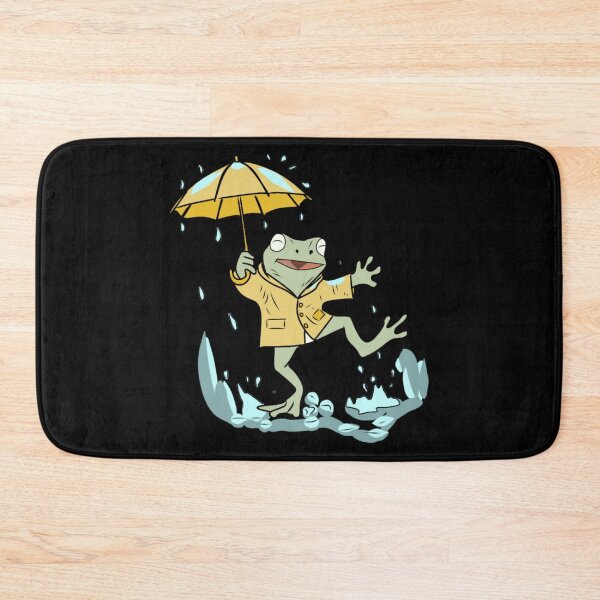 Item preview, Frog Dancing in Rain with Yellow Umbrella Cute Goblincore Illustration  designed and sold by LeshanArt.