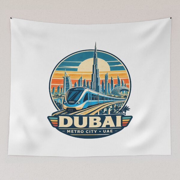 Item preview, Dubai Metro Retro Futurist Travel Graphic – Burj Khalifa UAE designed and sold by Globalcitytees.