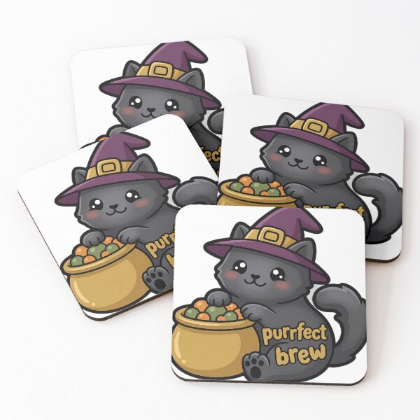 Item preview, Cute Kawaii Black Kitten by a Bubbling Cauldron - Purrfect Brew designed and sold by pumsquare.