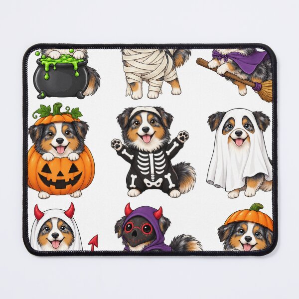 Artikelvorschau, Cute Australian Shepherd Halloween Costume Sticker Sheet entworfen und verkauft von Pawholic Dog Designs.