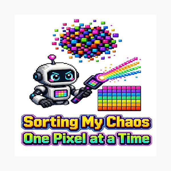 Item preview, Sorting My Chaos One Pixel At A Time Cute Robot Pixel Art T-Shirt designed and sold by Sushikidsntoddlers.