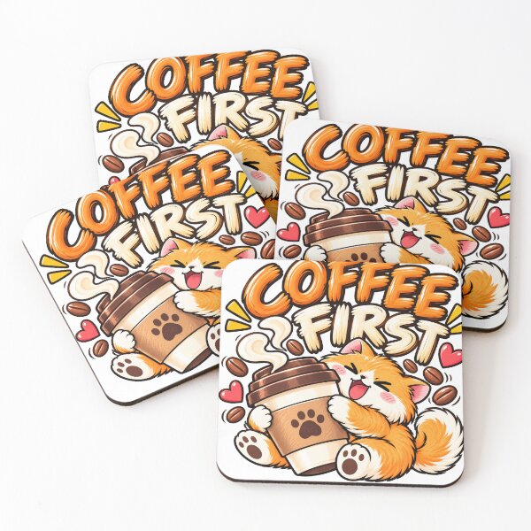 Item preview, Coffee First – Funny Orange Cat with Coffee designed and sold by Moonya26.