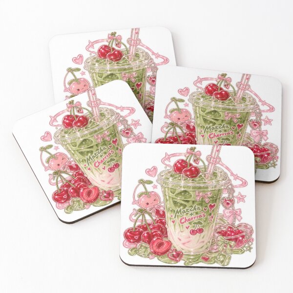 Aperçu de l'œuvre Matcha and Cherries Drink – Pink Coquette Sparkly Aesthetic créée et vendue par Kiralemon.