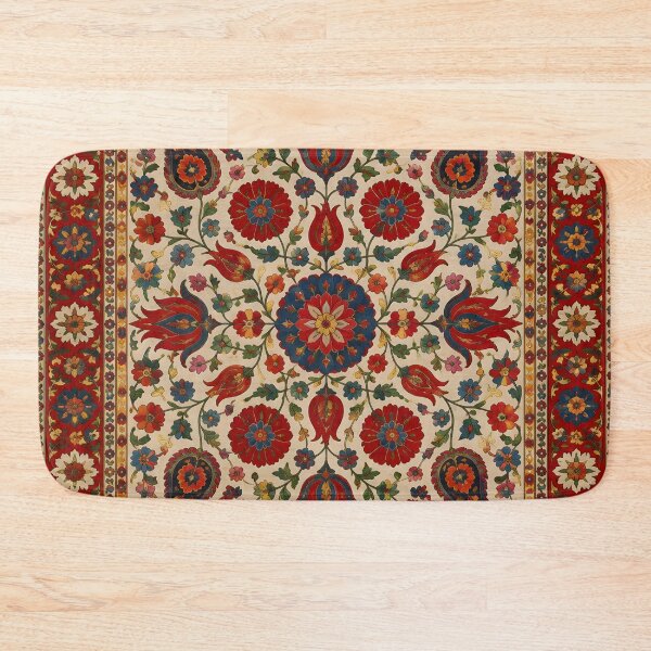 Item preview,  Uzbekistan Uzbek Suzani Floral Carpet Pattern - Red Blue Boho Neem Embroidery designed and sold by GrinGalore.