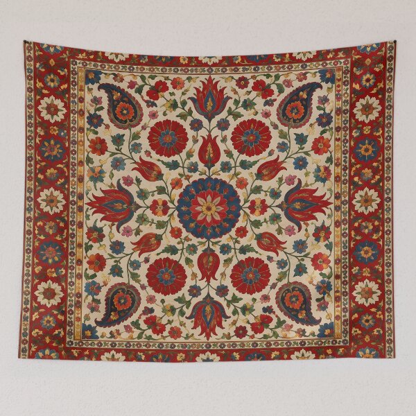 Artikelvorschau, Usbekistan Usbekisches Suzani-Blumenteppichmuster - Rot-blaue Boho-Neem-Stickerei entworfen und verkauft von GrinGalore.