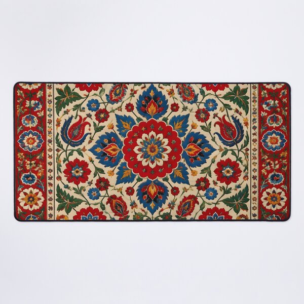 Artikelvorschau, Usbekisches Suzani-Blumenmuster für Teppiche – Roter und blauer Boho-Wandteppich entworfen und verkauft von GrinGalore.