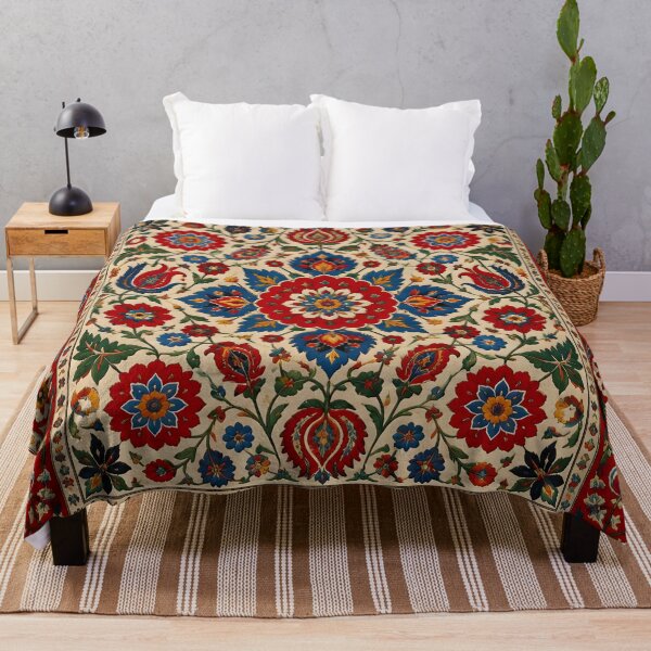 Item preview, Uzbek Suzani Floral Carpet Pattern - Red & Blue Boho Tapestry designed and sold by GrinGalore.
