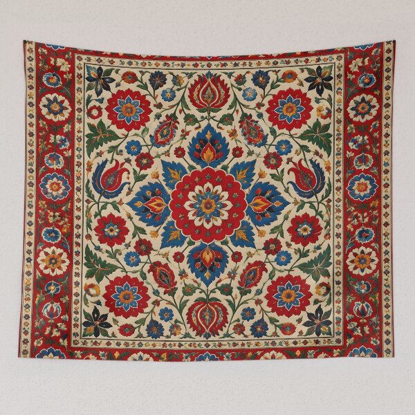 Artikelvorschau, Usbekisches Suzani-Blumenmuster für Teppiche – Roter und blauer Boho-Wandteppich entworfen und verkauft von GrinGalore.