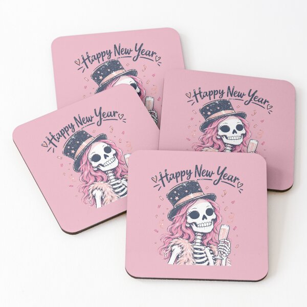 Item preview, Happy New Year Pink Skeleton Girl  designed and sold by CreepyCornerArt.