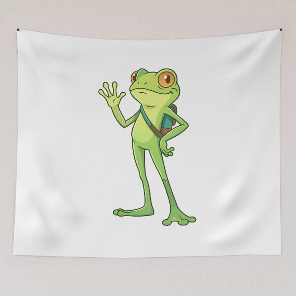 Item preview, Cute Tree Frog Backpacker Traveler Waving Cartoon Amphibian designed and sold by Rupesh-Art26.