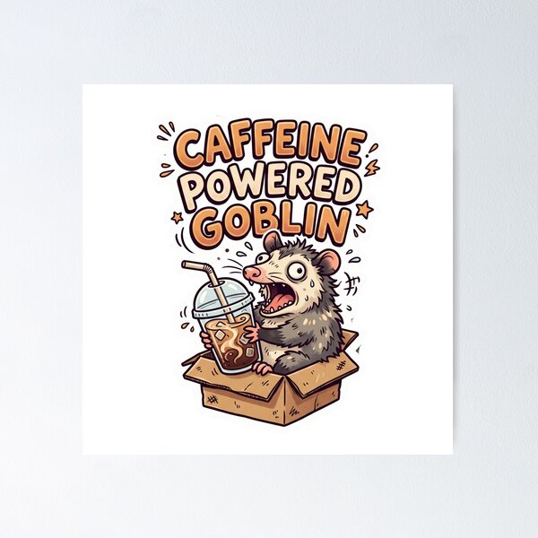 Item preview, Caffeine Powered Goblin Screaming Possum – Funny Coffee Animal Sticker designed and sold by Kalash12.