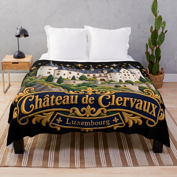 Item preview, Clervaux Castle Luxembourg Embroidered Medieval Travel Art designed and sold by Emoji Emblems.