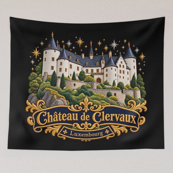 Item preview, Clervaux Castle Luxembourg Embroidered Medieval Travel Art designed and sold by Emoji Emblems.